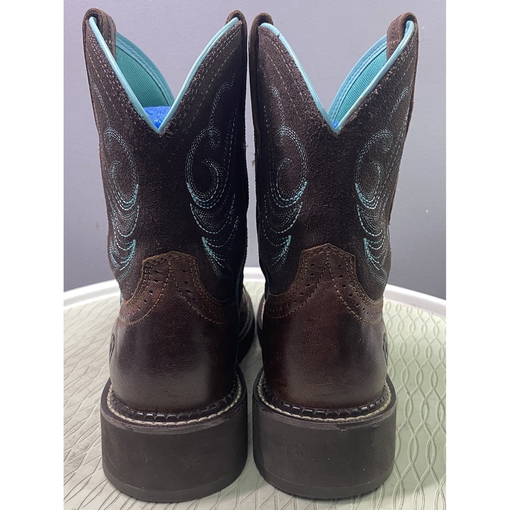 Ariat Women Leather Fatbaby Heritage Cowboy Boot Brown& Teal Cowgirl Westrn 7.5B - Picture 5 of 12